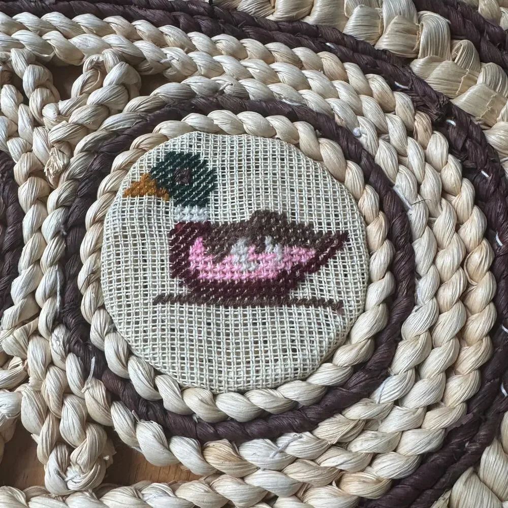 Vintage Woven Cross Stitch Ducks Placemats Trivets Set of 2 Cottage Core Country
